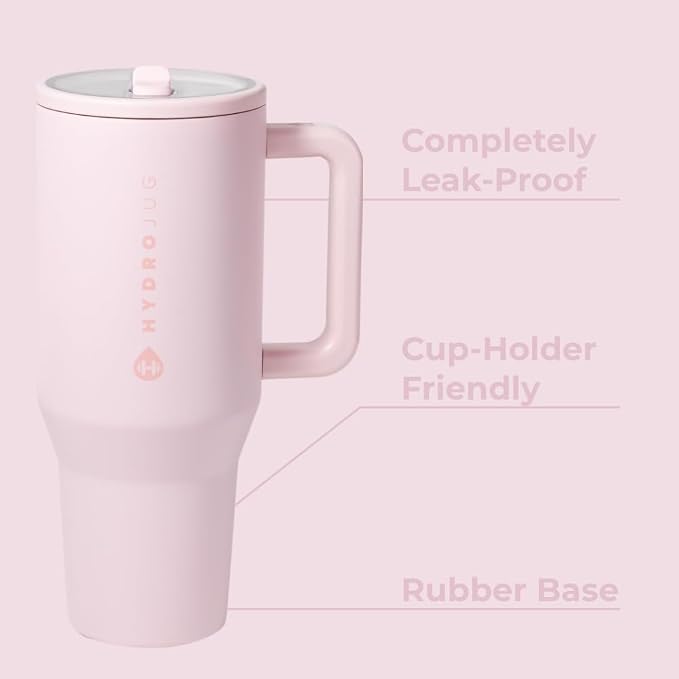 HydroJug Traveler - 32 oz Water Bottle with Handle & Flip Straw - Fits in Cup Holder, Leak Resistant Tumbler-Reusable Insulated Stainless Steel & Rubber Base - Gifts for Women & Men, Pink Sand - Image 2