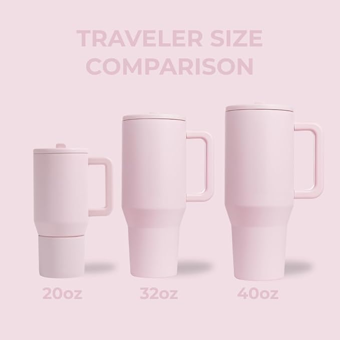 HydroJug Traveler - 32 oz Water Bottle with Handle & Flip Straw - Fits in Cup Holder, Leak Resistant Tumbler-Reusable Insulated Stainless Steel & Rubber Base - Gifts for Women & Men, Pink Sand - Image 4