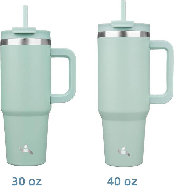 40 oz Tumbler with Handle and 2 Straws,2 in 1 Lid Insulated Water Bottle Stainless Steel Travel Coffee Mug,Retro Green - Image 3