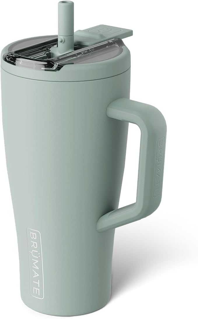 BrüMate Era Flip 30oz Tumbler with 100% Leakproof Covered Straw Lid | Hygienic Covered Straw | Insulated Stainless Steel Water Bottle with Handle | Cup Holder Friendly | BPA-Free (Sage) by Br%C3%BCMate