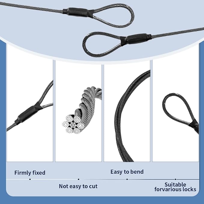 3.3mm Steel Wire Rope Outdoor Travel Security Cable Lock, Braided Steel Coated - Image 3