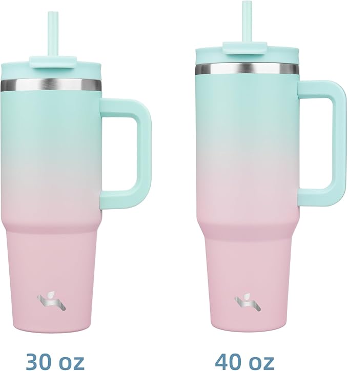 30 oz Tumbler with Handle and 2 Straws,2 in 1 Lid Insulated Water Bottle Stainless Steel Travel Coffee Mug,Gum - Image 3