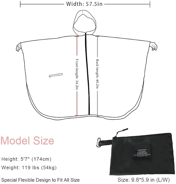 Rain Poncho Jacket Coat Hooded Zipper Style - Image 4