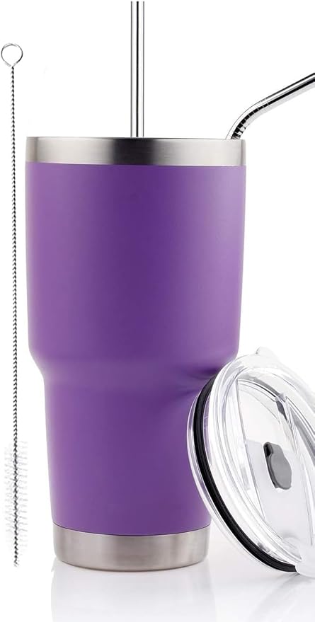 D·S 30oz Purple Tumbler Stainless Steel Double Wall Vacuum Insulated Mug with Straw and Lid, Cleaning Brush for Cold and Hot Beverages (30oz Purple)… by D%C2%B7STUMBLER
