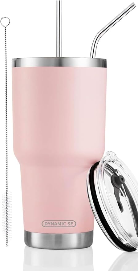 D·S 30oz Sakura Pink Tumbler Stainless Steel Double Wall Vacuum Insulated Mug with Straw and Lid, Cleaning Brush for Cold and Hot Beverages by D%C2%B7STUMBLER