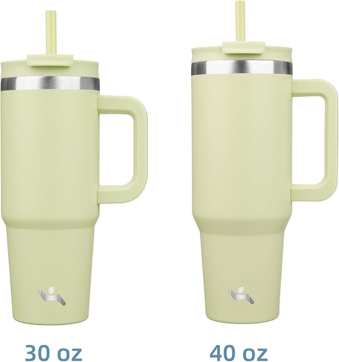 30 oz Tumbler with Handle and 2 Straws,2 in 1 Lid Insulated Water Bottle Stainless Steel Travel Coffee Mug,Macaron Green - Image 3