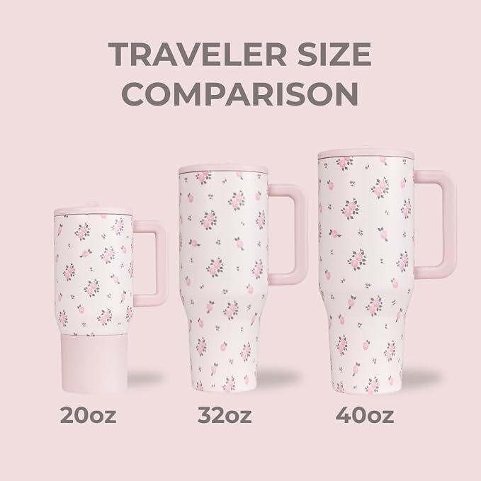 HydroJug Traveler - 40 oz Water Bottle with Handle & Flip Straw - Fits in Cup Holder, Leak Resistant Tumbler-Reusable Insulated Stainless Steel & Rubber Base - Gifts for Women & Men, Wildrose - Image 4