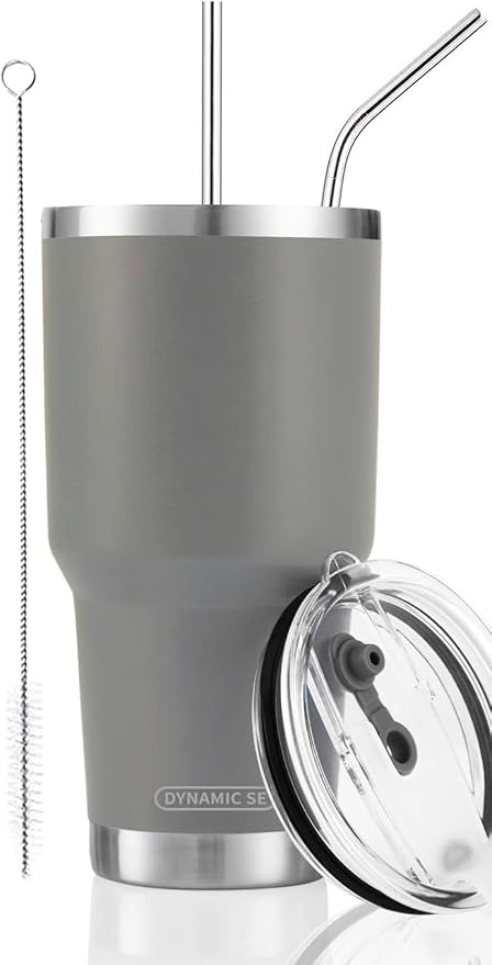 D·S 30oz Grey Tumbler Stainless Steel Insulated Travel Mug with Straw Lid Cleaning Brush (30oz Grey) by D%C2%B7STUMBLER