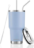 D·S 30oz Blue Tumbler Stainless Steel Double Wall Vacuum Insulated Mug with Straw and Lid, Cleaning Brush for Cold and Hot Beverages by D%C2%B7STUMBLER