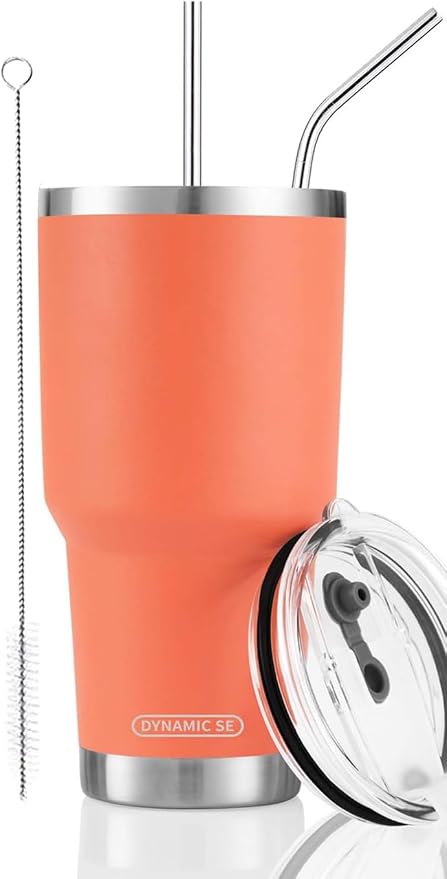 D·S 30oz Orange Tumbler Stainless Steel Insulated Travel Mug with Straw Lid Cleaning Brush (30oz Orange) by D%C2%B7STUMBLER