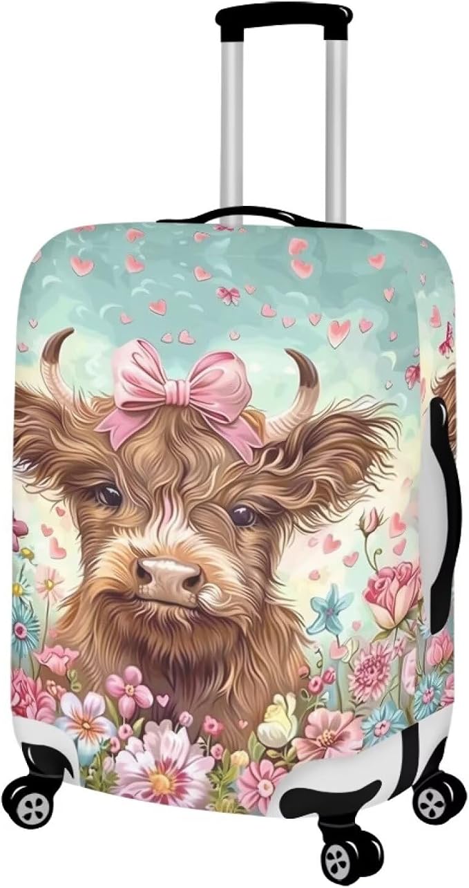Highland Cow Suitcase Cover Flower Suitcase Protector Fits 30-32 Inch Luggage - Image 2