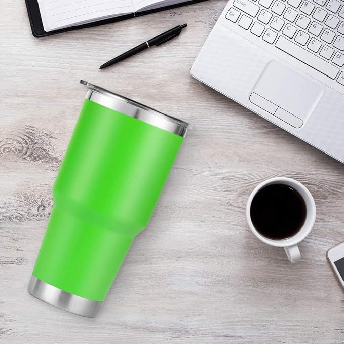 D·S 30 oz Green Tumbler Stainless Steel Double Wall Vacuum Insulated Mug with Straw and Lid, Cleaning Brush for Cold and Hot Beverages - Image 6
