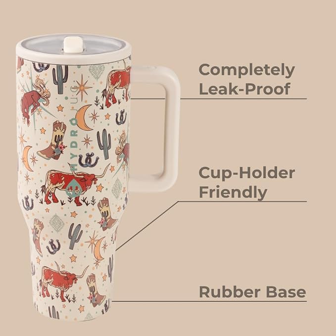 HydroJug Traveler - 32 oz Water Bottle with Handle & Flip Straw - Fits in Cup Holder, Leak Resistant Tumbler-Reusable Insulated Stainless Steel & Rubber Base - Gifts for Women & Men, Rodeo - Image 2