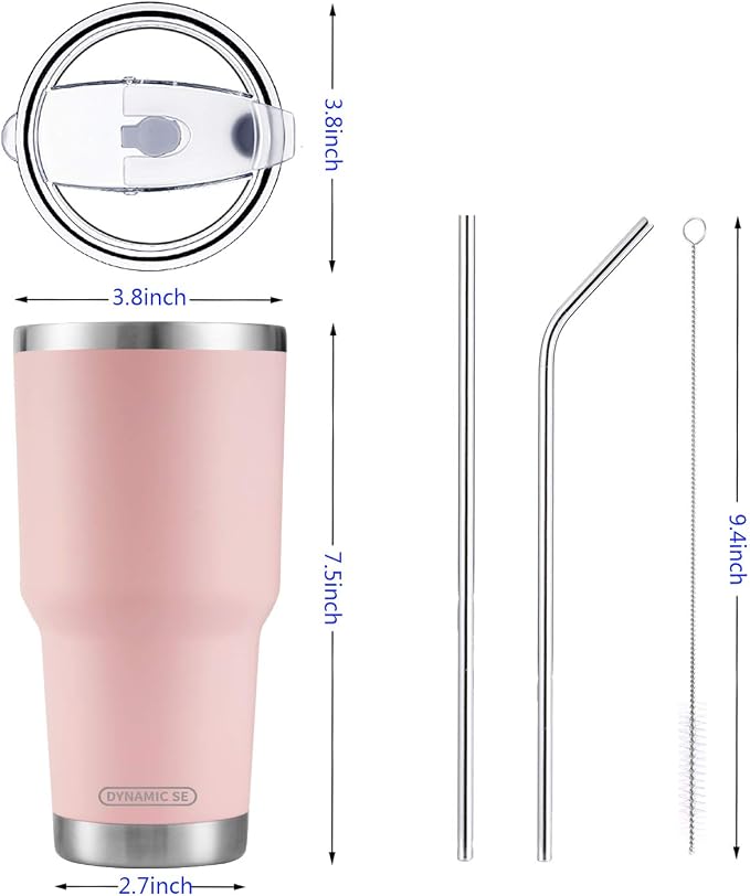 D·S 30oz Sakura Pink Tumbler Stainless Steel Double Wall Vacuum Insulated Mug with Straw and Lid, Cleaning Brush for Cold and Hot Beverages - Image 3
