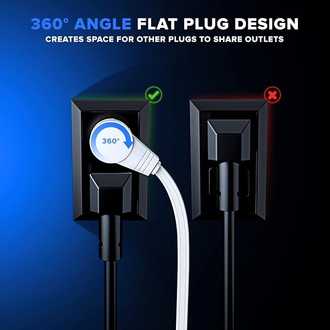 Maximm Cable 15 Ft 360° Rotating Flat Plug Extension Cord/Wire, 16 AWG Multi 3 - Image 7