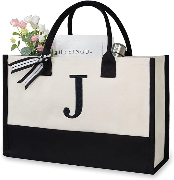 TOPDesign Embroidery Initial Canvas Tote Bag, Personalized Present Bag by TOPDesign