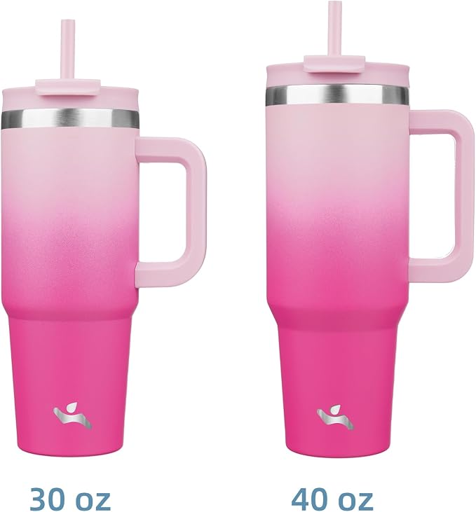 30 oz Tumbler with Handle and 2 Straws,2 in 1 Lid Insulated Water Bottle Stainless Steel Travel Coffee Mug,Cherry Blossoms - Image 3