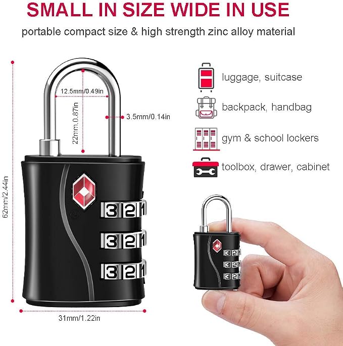 ZHEGE TSA Locks for Luggage, 3 Digit Luggage Lock - Image 4