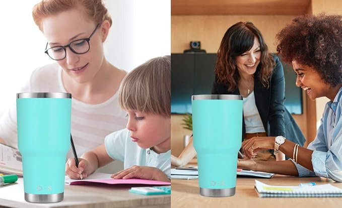 D·S 30oz Mint Tumbler Stainless Steel Double Wall Vacuum Insulated Mug with Straw and Lid, Cleaning Brush for Cold and Hot Beverages - Image 6