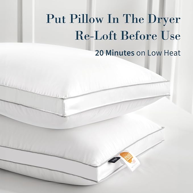 Globon Luxury Feather Down Pillow Standard Queen Size, Firm Gusseted Bed Pillows - Image 2