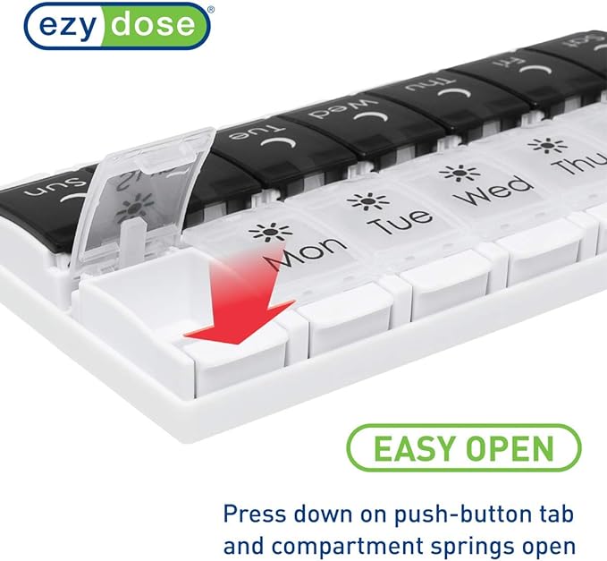 EZY DOSE Push Button Pill Case, Medicine Planner, Vitamin Organizer, 2 Times a - Image 4