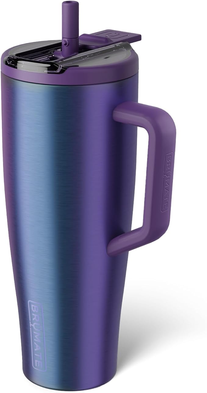 BrüMate Era Flip 40oz Tumbler with 100% Leakproof Covered Straw Lid | Hygienic Covered Straw | Insulated Stainless Steel Water Bottle with Handle | Cup Holder Friendly | BPA-Free (Dark Aura) by Br%C3%BCMate
