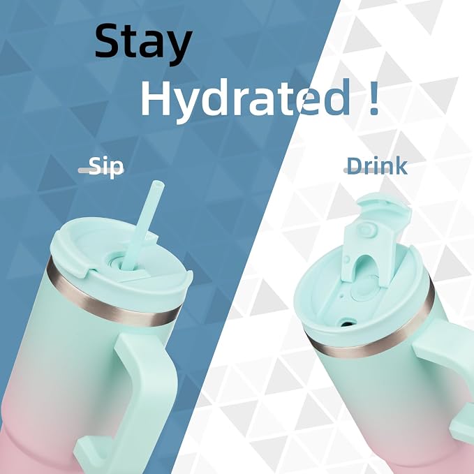 30 oz Tumbler with Handle and 2 Straws,2 in 1 Lid Insulated Water Bottle Stainless Steel Travel Coffee Mug,Gum - Image 2