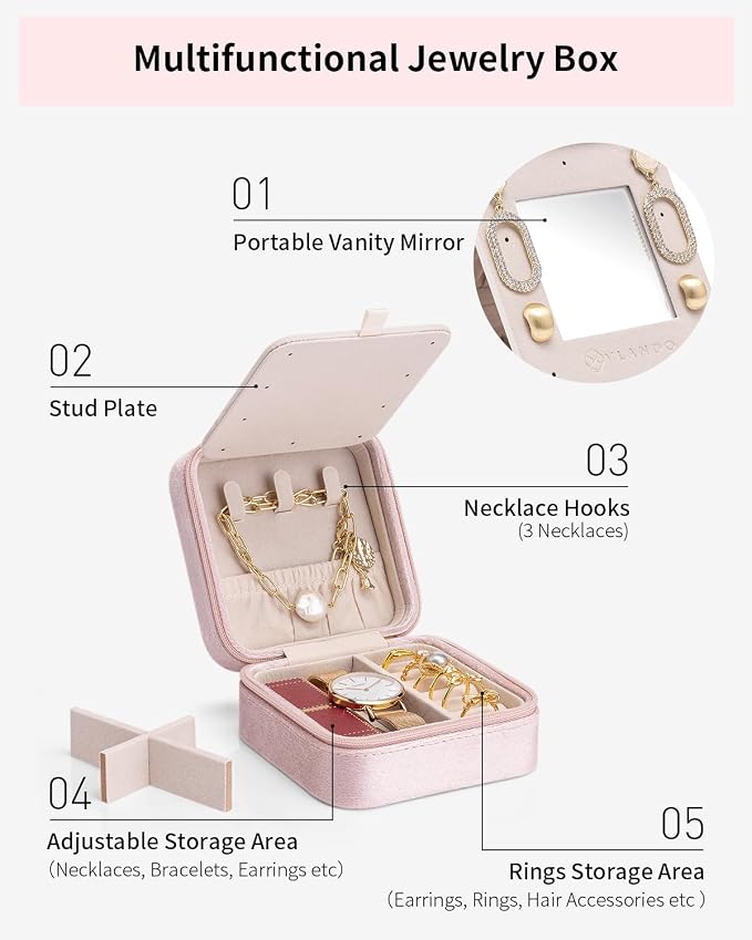 Vlando Travel Jewelry Box for Girls Women, Initial Jewelry Organizer Box Travel - Image 4