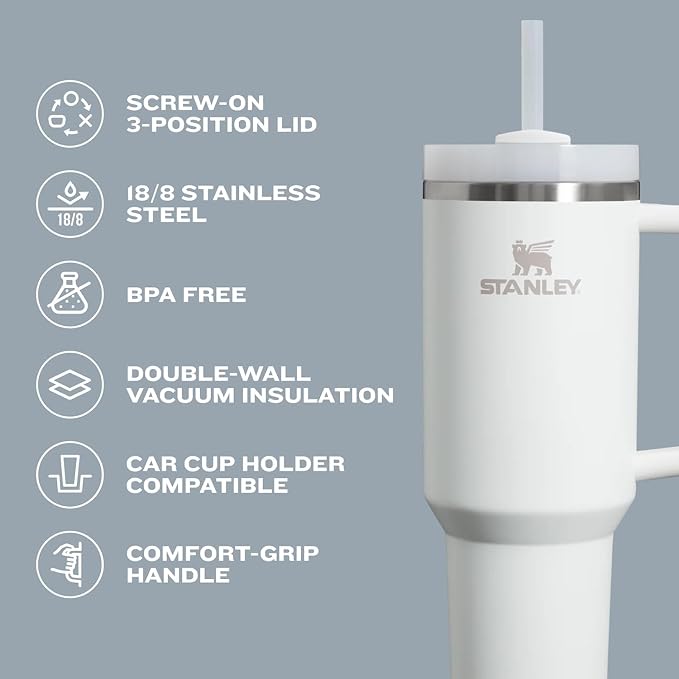 STANLEY Quencher H2.0 Flow State Tumbler, 30 oz, Toasted Almond | Handle and Straw | 3-Position Lid | Cup Holder Compatible for Travel | Insulated Stainless Steel Cup | BPA-Free - Image 6