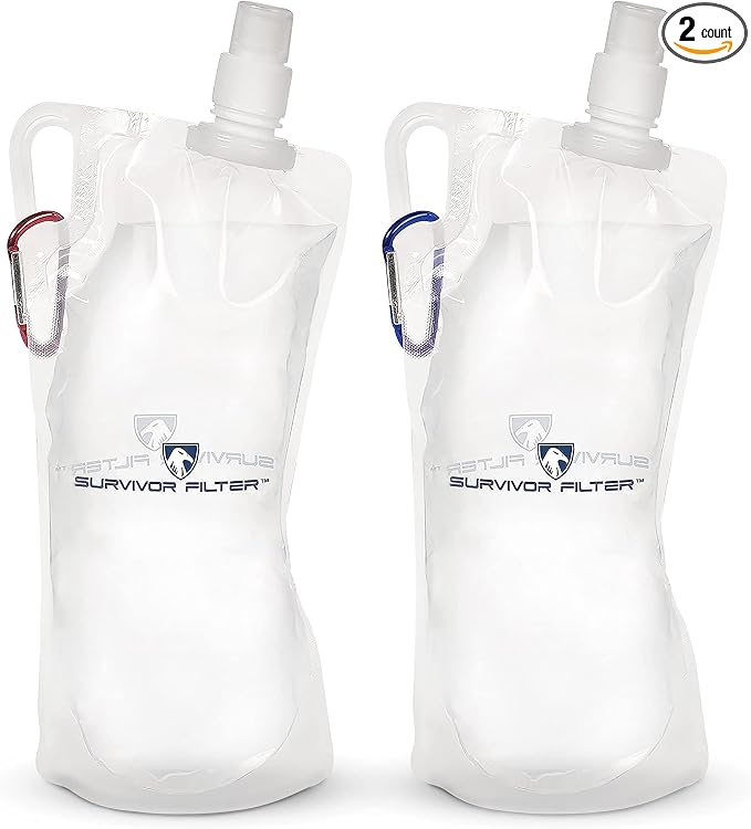 Survivor Filter Collapsible Water Bottles, Canteens 2 Pack by SurvivorFilter