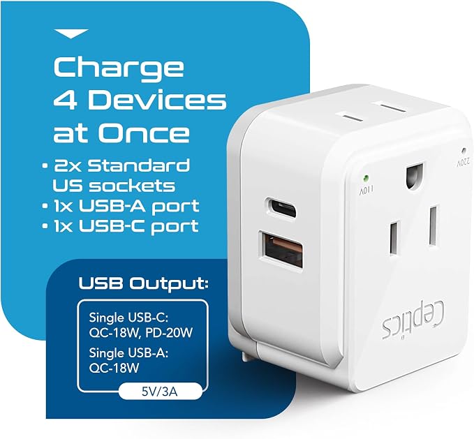 Ceptics World Power Plug Adapter Set, Dual USB & USB-C 3.1A, 20W - Image 8