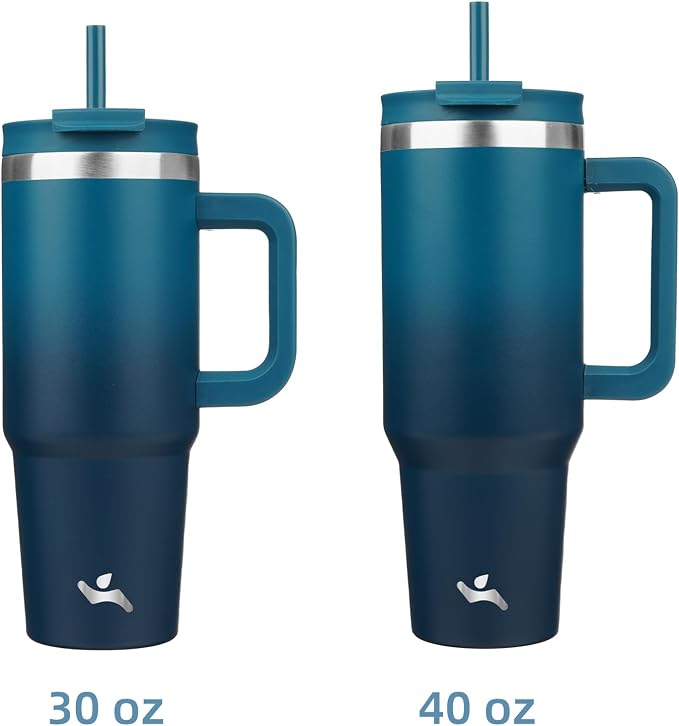 30 oz Tumbler with Handle and 2 Straws,2 in 1 Lid Insulated Water Bottle Stainless Steel Travel Coffee Mug,Indigo Black - Image 3