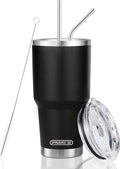 D·S 30 oz Black Tumbler Stainless Steel Double Wall Vacuum Insulated Mug with Straw and Lid, Cleaning Brush for Cold and Hot Beverages by D%C2%B7STUMBLER