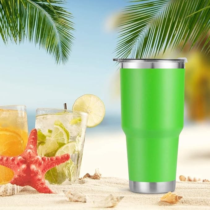 D·S 30 oz Green Tumbler Stainless Steel Double Wall Vacuum Insulated Mug with Straw and Lid, Cleaning Brush for Cold and Hot Beverages - Image 7