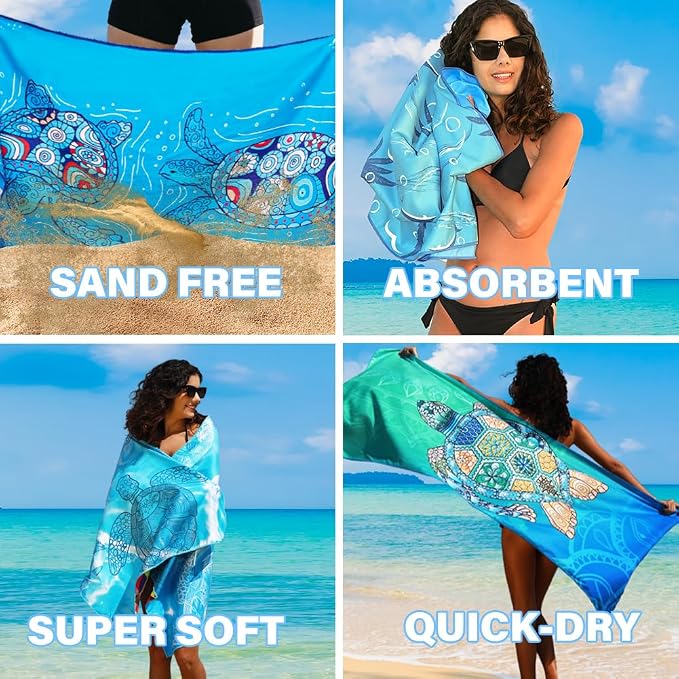 2 Pack Microfiber Thin Lightweight Beach Towel Sand Free Quick Dry Absorbent - Image 8