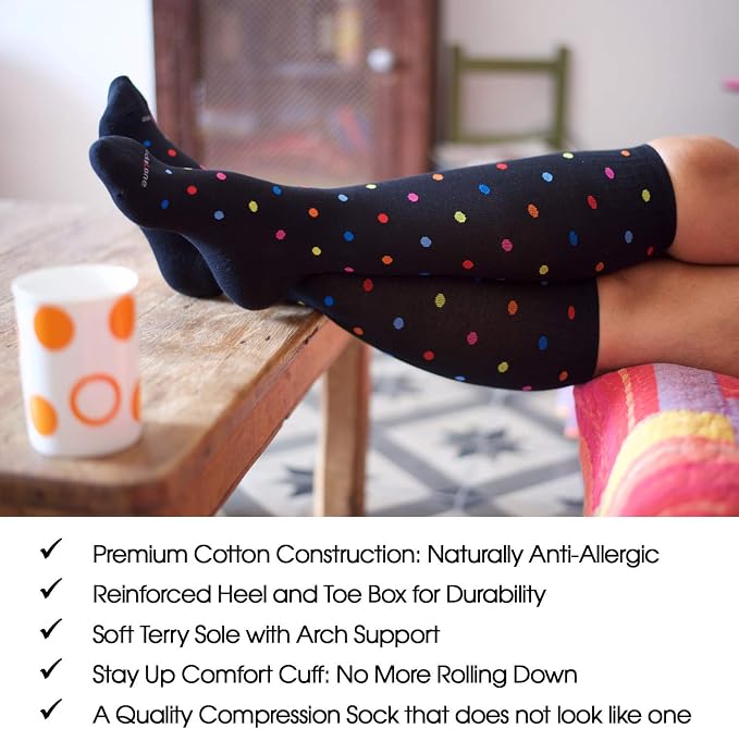 Cotton Compression Socks for Women & Men. 15-20 mmHg Support Knee-High Indigo - Image 2
