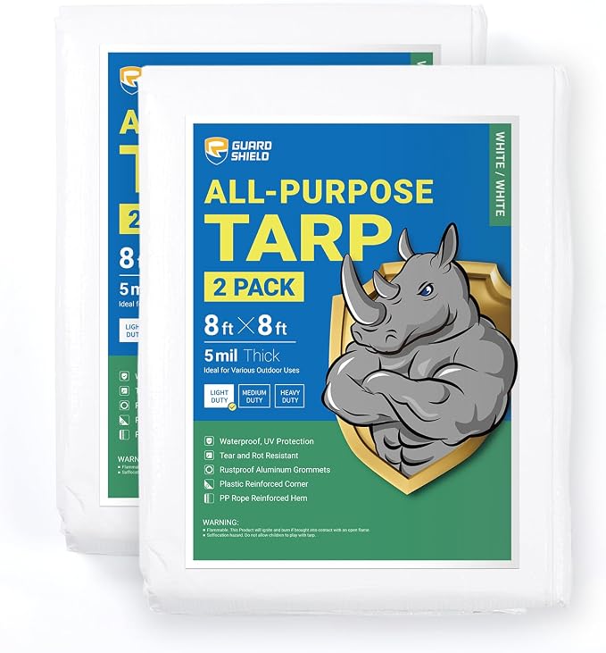 GUARD SHIELD Tarp White 8x8 Feet Multi Purpose Waterproof Poly Tarp Cover 5mil by GUARDSHIELD