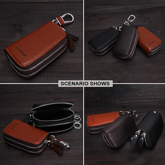 CONTACTS Car Key Case Small Leather Double Zipper Key Holder - Image 6