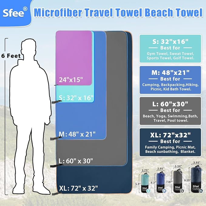 Sfee 2 Pack Microfiber Travel Towel, Quick Dry Camping Towel Super Absorbent - Image 4