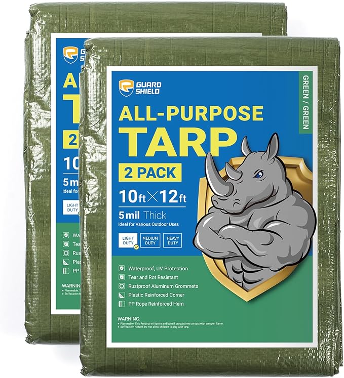 GUARD SHIELD Tarp Green 10x12 Feet Multi Purpose Waterproof Poly Tarp Cover 5mil by GUARDSHIELD