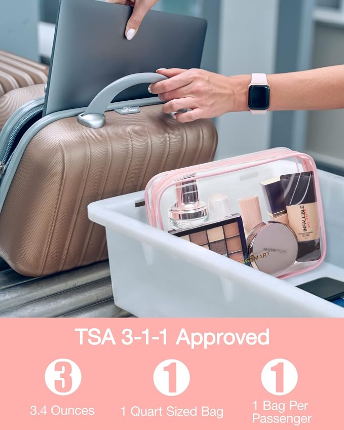 BAGSMART Clear Toiletry Bag, 3 Packs TSA Approved Water-resistant Quart Size - Image 3