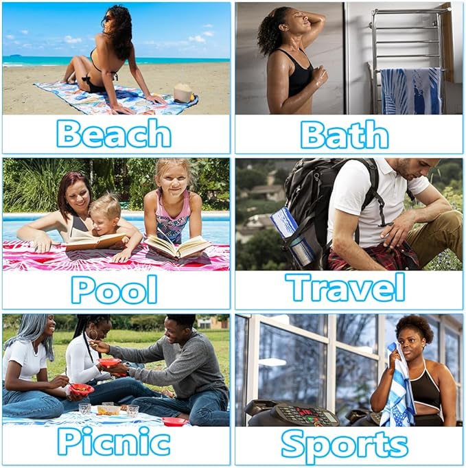 Microfiber Lightweight Thin Beach Towel Sand Free Quick Dry Absorbent Compact - Image 7