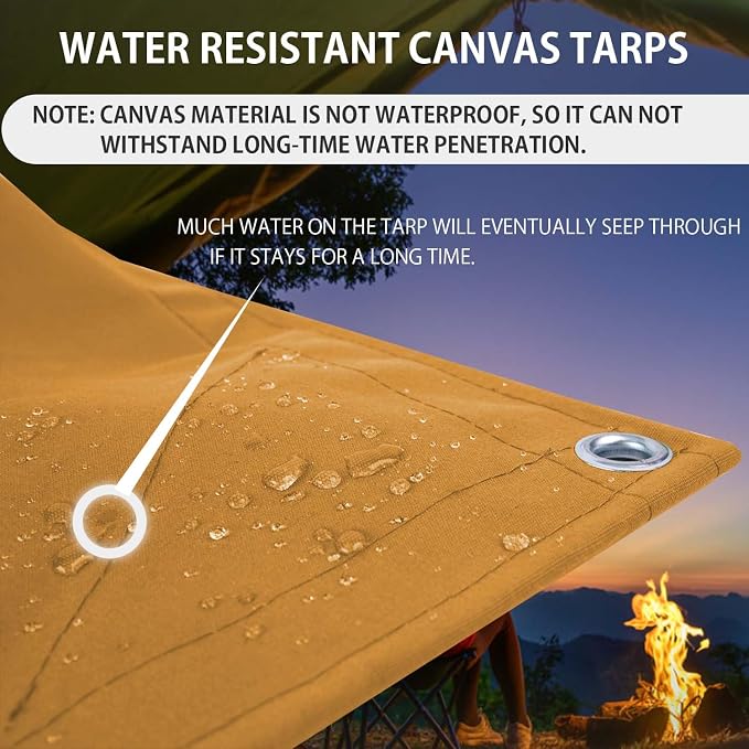 FoundGo 20x24ft Canvas Tarp 22 Mil Tarps 14 oz Canvas Tarpaulin Heavy Duty - Image 3