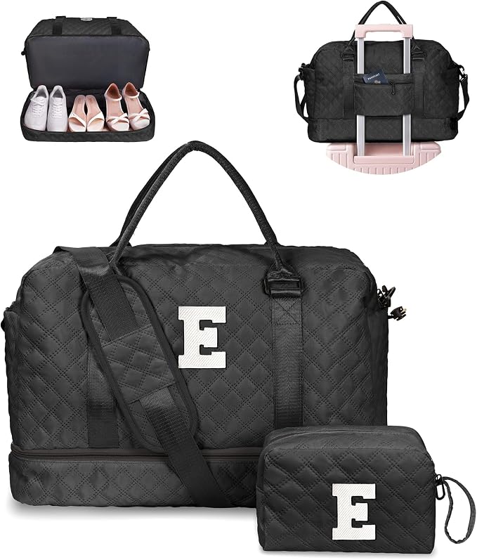 Initial Duffle Bag with Shoe Compartment, Personalized Weekender Bag with by Vogewood