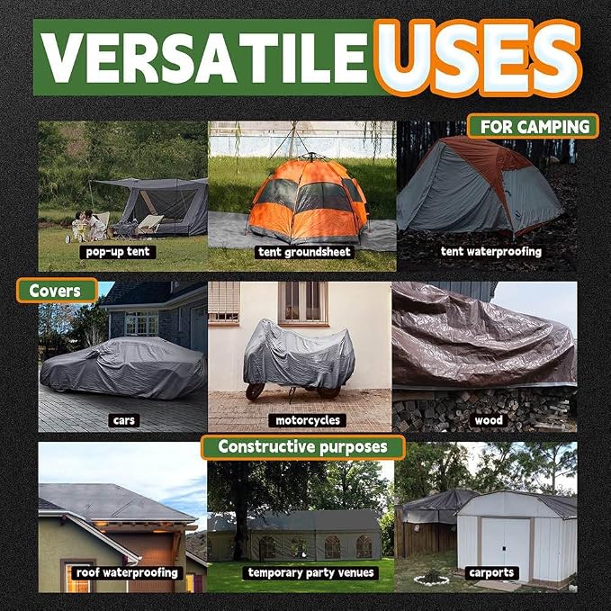 Tarps Heavy Duty Waterproof 10x12 Feet, 10Mil Multipurpose Poly Tarp Cover - Image 7