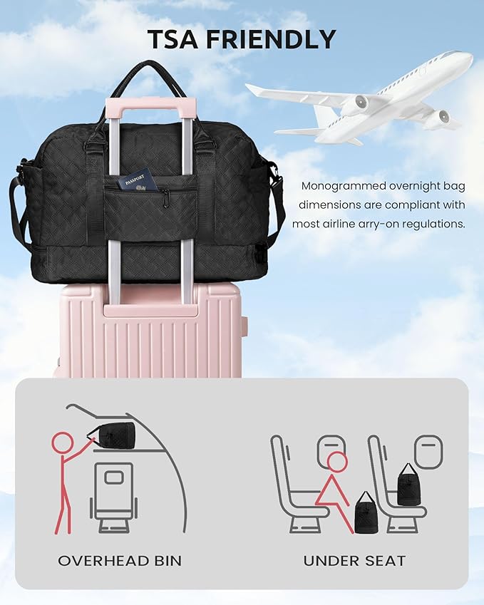 Initial Duffle Bag with Shoe Compartment, Personalized Weekender Bag, Monogram - Image 4