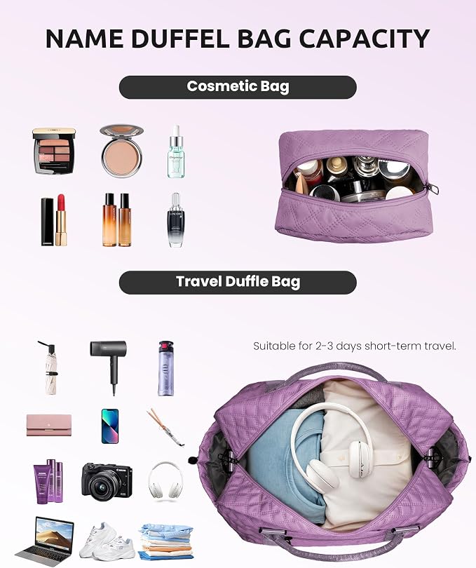 Girl Duffle Bag with Shoe Compartment, Tween Weekend Duffle Bag, Monogram - Image 4
