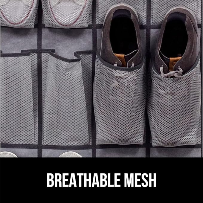 GORILLA GRIP Over the Door Shoe Organizer, 24 Large Breathable Mesh Pockets - Image 5
