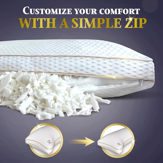 Royal Therapy King 4-Pack Memory Foam Pillow, Adjustable Shredded Odor-Free - Image 2