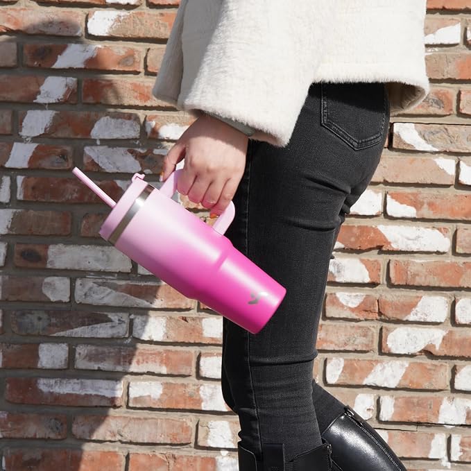 30 oz Tumbler with Handle and 2 Straws,2 in 1 Lid Insulated Water Bottle Stainless Steel Travel Coffee Mug,Retro Green - Image 7